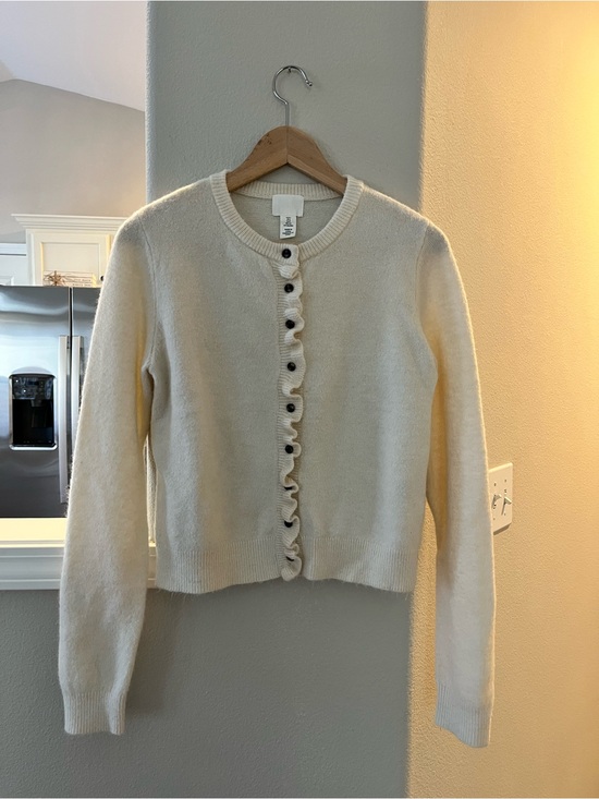 H&M Sweaters - H&M Cream Ruffle-Trim Crewneck Cardigan with Black Buttons